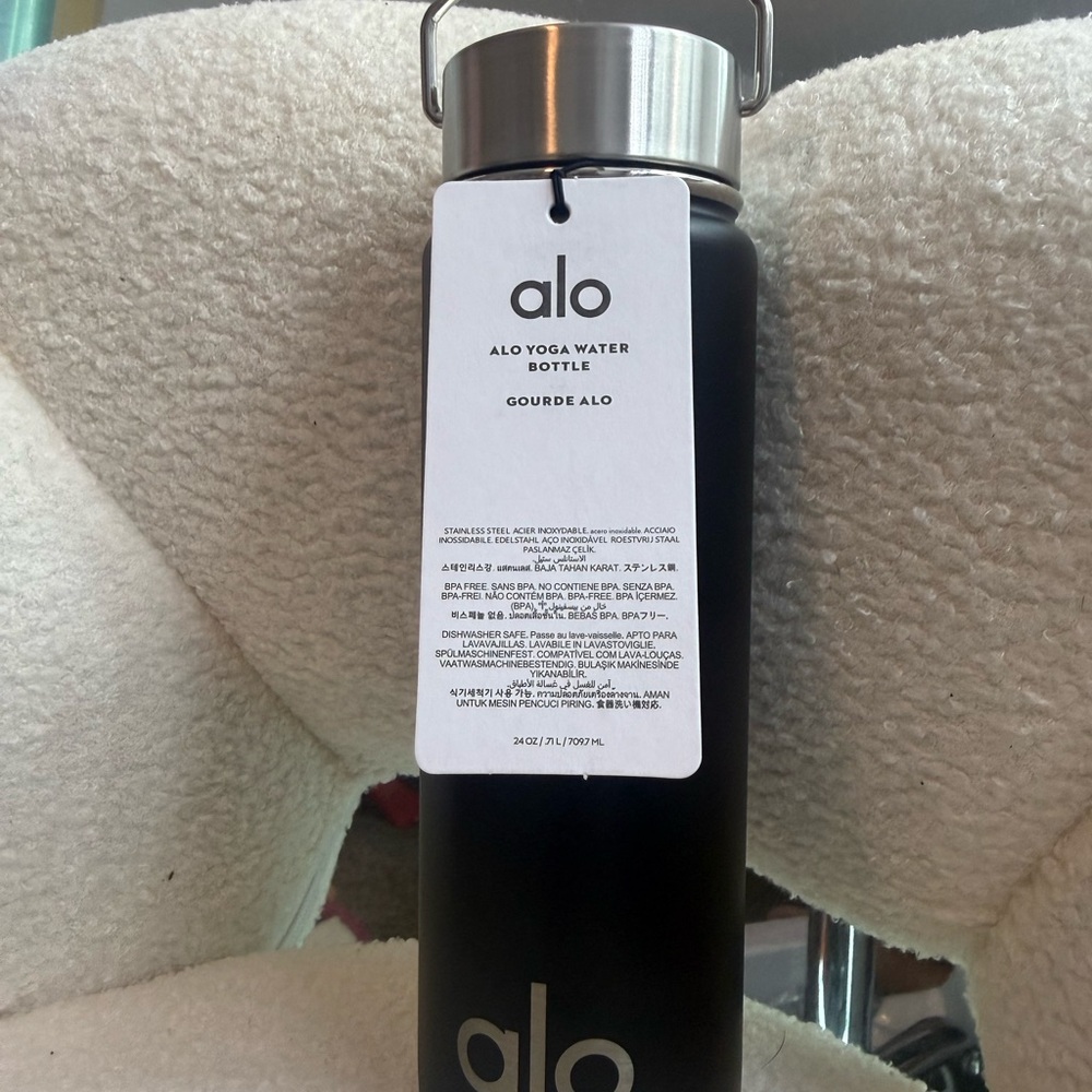 ALO Yoga Black Insulated Water Bottle with Stainless Lid